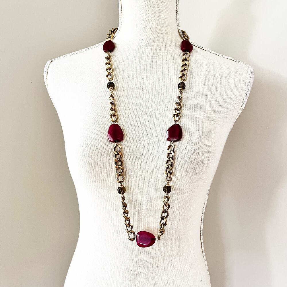 NEW Chico's Burgundy Stone & Link Necklace
